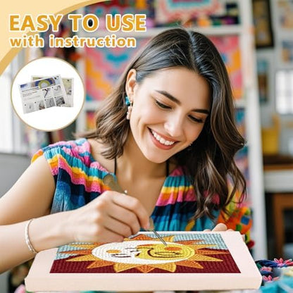 Doodlream Sun and Moon Needle Kit for Beginner, 9.4"x 9.4" Cartoon Face Punch Stitching Craft Set, Color DIY Embroidery Starter with Printed Frame, Instruction, Threader, Yarn, Pinch Needle - Image 3