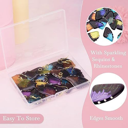 FASHEWELRY 10Pcs Resin Butterfly Wing Earring Charms Gold Foil Insects Wing Charms Fairy Feather Pendants with Jump Rings Earring Hooks for Crafts Jewelry Making - Image 6