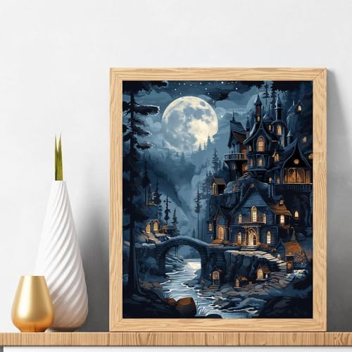 Natuyalo Paint by Numbers Kit for Adults, Paint by Numbers for Beginner Moonlit Castle, Paint by Number for Adults, Night Scene DIY Paint by Number for Gift Home Wall Decor 16x20 Inch - Image 2