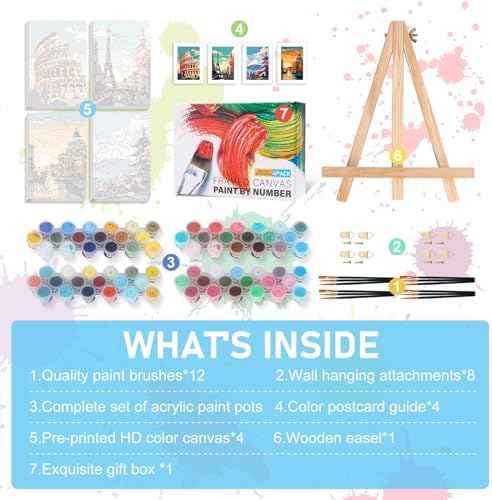 4 Pack Framed Paint by Numbers Kit for Adults with Wooden Easel, 8x12 Inch - Image 6