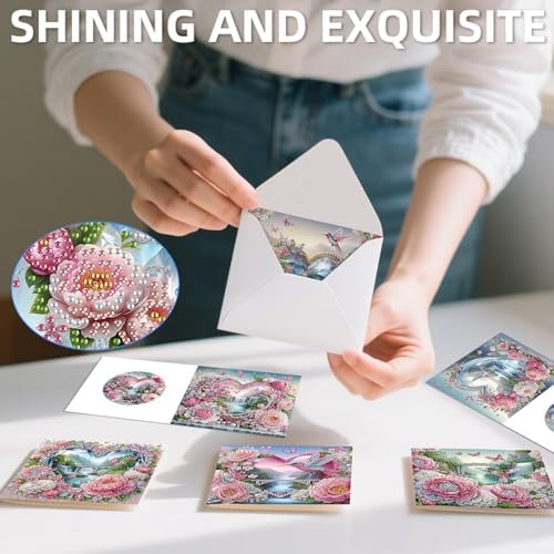 12 Pack Diamond Painting Greeting Cards Kit with Envelopes, 5D DIY Heart Flower Butterfly Hummingbird Diamond Art Cards, Mothers Day Valentines Birthday Cards for Women Her - Image 3