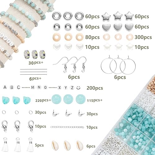 Xyliise Bracelet Making Kit Natürliche Perlen Set for Adults Beads for Bracelets Silver Jewelry Making Supplies DIY Jewelry Necklace Earrings (CZ006-Light Blue) - Image 2