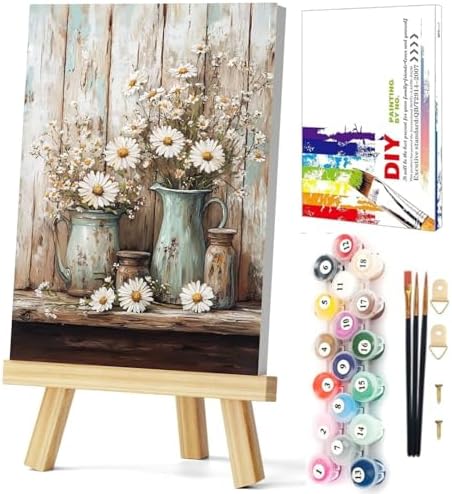 Gemozaic Framed Paint by Numbers Kit for Adults, Vintage Flowers Paint by Numbers with Frame & Easel, Rustic DIY Number Painting for Gift, Home, Office, Wall Decor, 8 x 12 Inch by Gemozaic