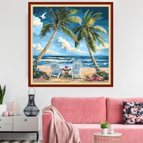 Redxing Stamped Cross Stitch Kits Embroidery kit for Beginners Adults Full Range of Embroidery Patterns Starter Kits DIY Printed Cross Stitch Kits Needlepoint Kits 11CT-Drink Tea Seaside 18x18 inchs - Image 2