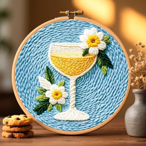 BEUNITONE 2Pcs Drinks Punch Needle Kit for Adults Beginners, Complete Embroidery Craft Kit Needlepoint Kits for Adults with Hoop, Punch Needle Starter Craft Set for Gifts and Home Decor 20x20CM - Image 6