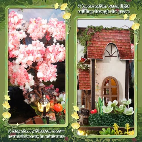 Book Nook DIY Miniature House Kit, 3D Wooden Puzzle Coffee House Dollhouse with Light & Tools, Creative Bookshelf Insert Craft Gifts for Adults Teens (Forest Garden) - Image 6