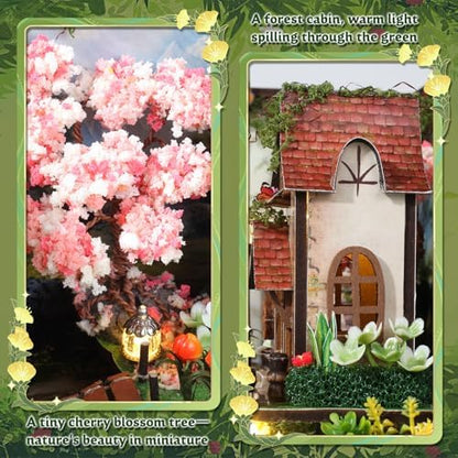 Book Nook DIY Miniature House Kit, 3D Wooden Puzzle Coffee House Dollhouse with Light & Tools, Creative Bookshelf Insert Craft Gifts for Adults Teens (Forest Garden) - Image 6