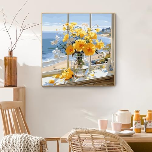 PRASIO Framed Paint by Numbers Kit for Adults Beginner with Easel, Flowers Adult Paint by Number Kits on Canvas Framed, DIY Acrylic Watercolor Oil Paint by Number with Frame for Home Decor 16x16 Inch - Image 7