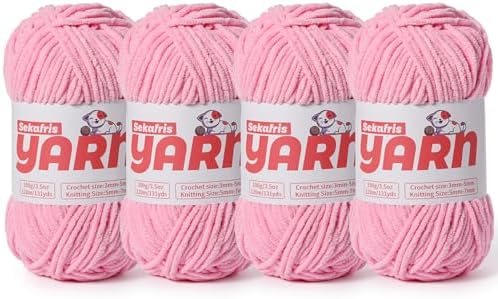 4 Pack Plush Chunky Chenille Yarn for Crocheting, Soft Fluffy Velvet Yarn for Crocheting Amigurumi, Fuzzy Baby Blanket Knitting 400g/524yds Bulky(4 Deep Pink) by Sekafris