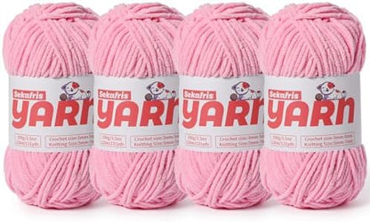 4 Pack Plush Chunky Chenille Yarn for Crocheting, Soft Fluffy Velvet Yarn for Crocheting Amigurumi, Fuzzy Baby Blanket Knitting 400g/524yds Bulky(4 Deep Pink) by Sekafris