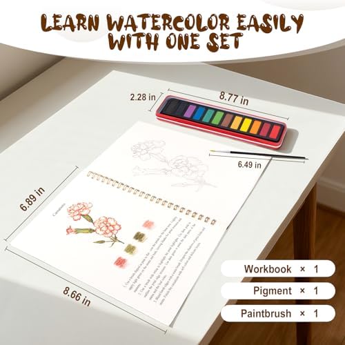 Watercolor Workbook for Adults, Beginner Friendly Watercolor Painting Kit Flowers Water Coloring Book, Nature-Themed Practice Art Gift Water Color Paint Book with Palette and Brush - Image 3