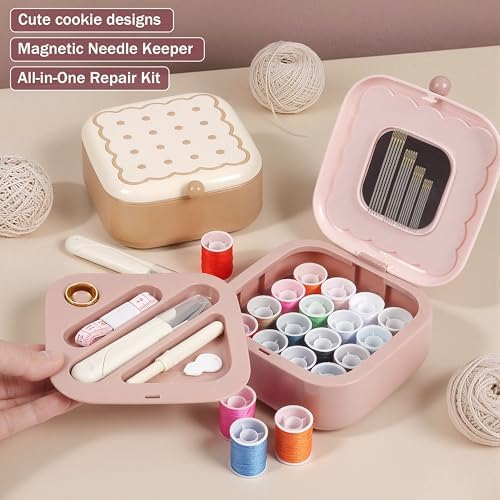LOTOFUN Small Sewing Kit Box: Cute Portable 2-Layer Organizer Magnetic Needle and Thread Kits Holder Basic Case - Home Clothes Repair for Beginners (Pink) - Image 2