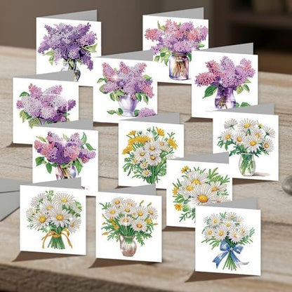 jinglinhh 12pcs Diamond Art Painting Lavender Daisy Flower Bouquet Greeting Cards with Envelopes, DIY Card Making Kits for Adults, Diamond Art Postcards Christmas Cards Craft Gifts - Image 7