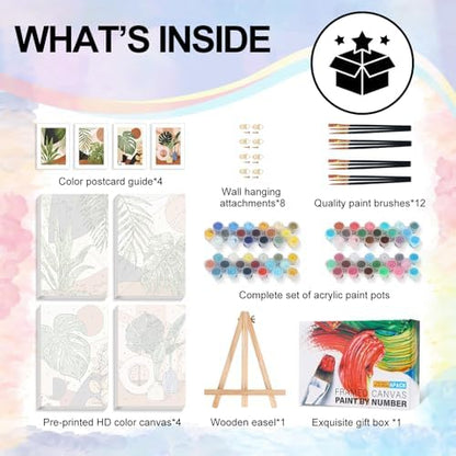 4 Pack Framed Paint by Numbers Kit for Adults with Wooden Easel, Plant - Image 5