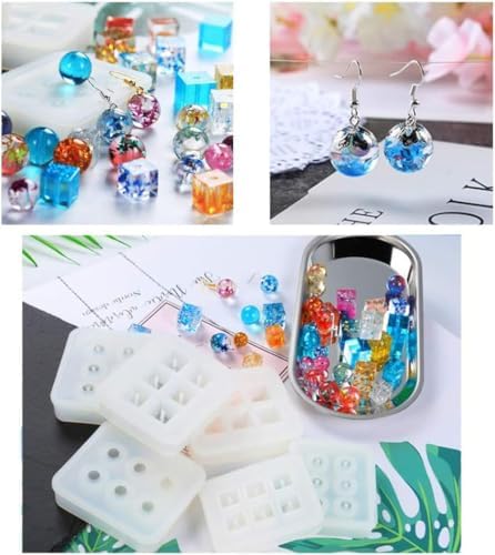 6 Pack Resin Beads Molds with Hole Silicone Resin Epoxy Molds for Cabochon Gemstone Pendant Earrings Jewelry Casting - Image 6