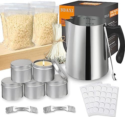 BBAXI Candle Making Kit with Melting Pouring Pot&Beeswax&5pcs Candle Tins by BBAXI