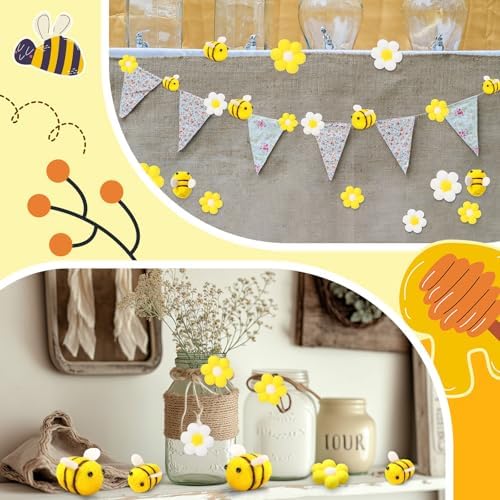 SmoothNovelty 35 Pcs Felt Bees Daisy Set for Bee Day Party Decor,15 Mini Honeybees and 20 Felt Sunflower for Beehive Accessories DIY Craft Baby Shower Birthday Gender Reveal Party Supplies - Image 6