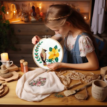 Bonroy 4 Sets Embroidery Set for Beginners, Art Craft, Easy Sewing, Includes Embroidery Clothing, Pattern, Embroidery Hoop, Instruction Manual, Colorful Thread Needles Set (6 Pieces) - Image 5