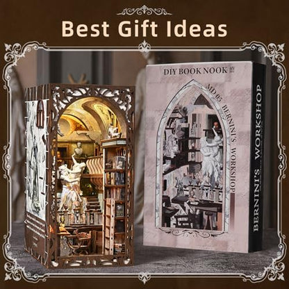 Bernini's Sculpture Workshop Book Nook Kit, DIY 3D Wooden Puzzle with LED - Image 5