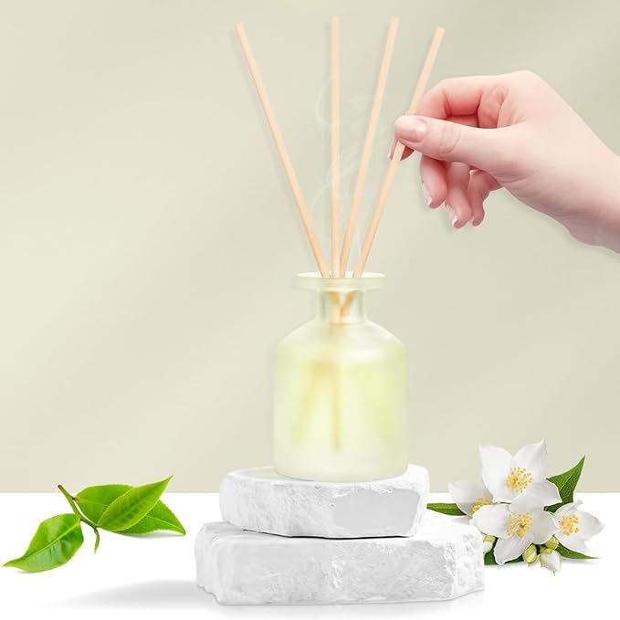 YISOWUH Reed Diffuser - Jasmine Green Tea 3.38oz (100ml) 2 Packs Essential Oil Reed Diffuser Set with 16 Sticks, Long Lasting Fragrance for Home, Bathroom, Bedroom, Room, Decor