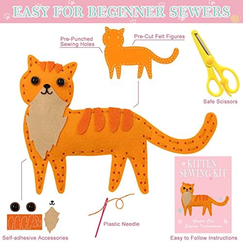CiyvoLyeen Cat Sewing Kit for Kids –Ages 7 8 9 10 11 12 Kitten Plush Toys Arts & Crafts Set for Beginners, Learn to Sew Gifts Idea for Girls & Boys, Felt 12PCS - Image 2