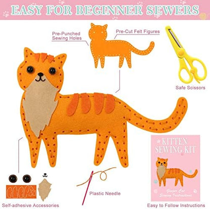 CiyvoLyeen Cat Sewing Kit for Kids –Ages 7 8 9 10 11 12 Kitten Plush Toys Arts & Crafts Set for Beginners, Learn to Sew Gifts Idea for Girls & Boys, Felt 12PCS - Image 2