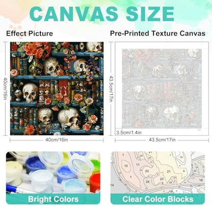 GEEHEIY Paint by Numbers Kit for Adults, Skull Bookself, 16x16 Inch - Image 3