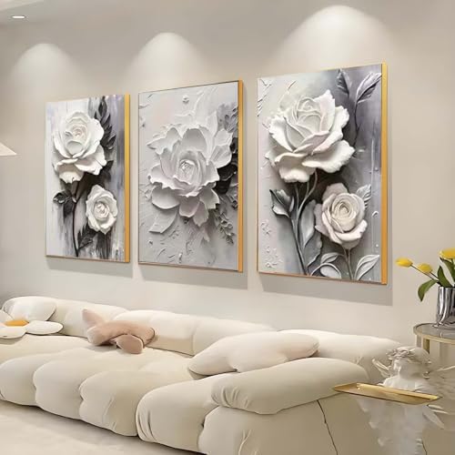 GEMOUJ 3 Packs Flower Paint by Numbers Kit for Adults - White Rose Adult Paint by Number Kits on Canvas for Beginner, DIY Painting by Numbers Kit,for Home Wall Decor 12 x 16 Inch - Image 5