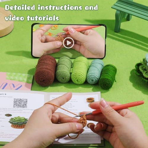 LUNARM Crochet Kit for Beginners, Crochet Start Green Plant Coasters Kits - Image 3