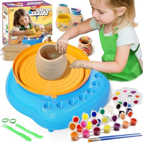 Vinkp Pottery Wheel for Kids - Complete Pottery Painting Kit Arts and Crafts for Kids Ages 8-12 with Air Dry Clay Art Supplies for Girls Boys Toys Birthday Gifts for 6 7 8 9 10 11 12 - Blue by Vinkp