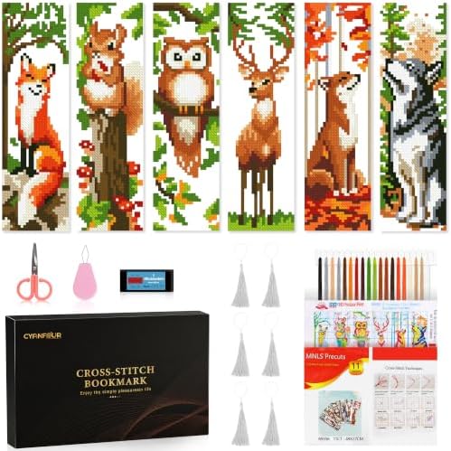 CYANFOUR 6 Pcs Cross Stitch Bookmark Kit for Beginners by Cyanfour
