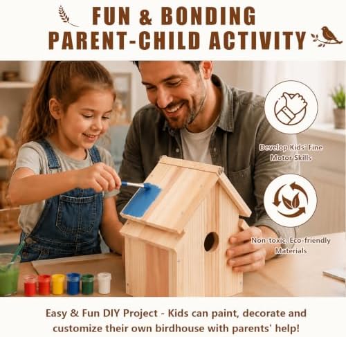 Bird House Kit, Large DIY Wooden Birdhouse Kits Including Paints and Brushes, Arts and Crafts Painting Kits for Kids, for Garden Yard Decor Gifts - Image 4