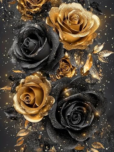 Black & Gold Roses Diamond Painting Kits for Adults,Flower Full Drill Diamond Art Kits for Beginners,Round 5D DIY Diamond Dots Paintings, Diamonds Pictures Gem Art and Crafts Home Decor 12x16 inch by ZSYOUIDEAS