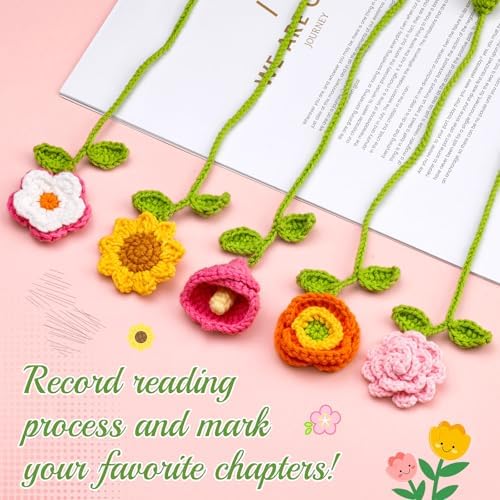 GarfxG Crochet Kit for Beginners Adults 10pcs Flower Bookmarks Knitting Kit - Image 3