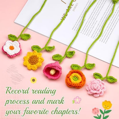 GarfxG Crochet Kit for Beginners Adults 10pcs Flower Bookmarks Knitting Kit - Image 3