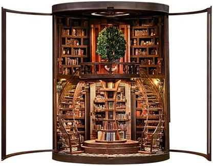 Book Nook Kit for Adults & Teens – DIY Miniature House Library, Wisdom Ring Library 3D Wooden Puzzle Bookend Bookshelf Insert with LED Light, Dollhouse Craft Kit for Decor & Gifts - Image 2