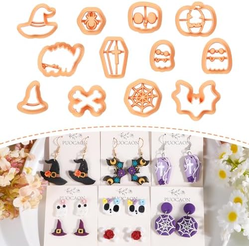 Puocaon Halloween Polymer Clay Cutters - 12 Pcs Witch Wizard Bat Ghost Pumpkin Halloween Clay Cutters for Earrings Jewelry Making by PuocaonPolymerClayTools