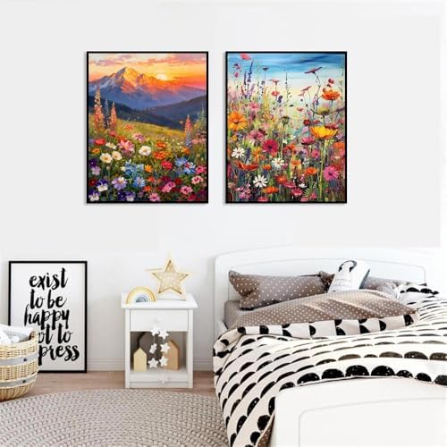 Clendo 4PCS Flowers Paint by Numbers Kit for Adults Beginner, Wild Floral Adult Paint by Number Kits on Canvas, Oil Painting Kit for Beginners Gift Home Wall Decor（12 * 16inch） - Image 5