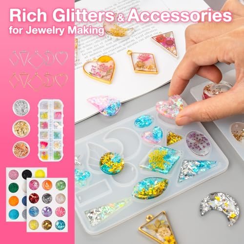 YIEHO 300g UV Resin Kit with Light and Molds, Upgraded Crystal Clear Hard UV Curing Premixed Resin Starter Jewelry Making Kit for DIY Keychain, Earring and Necklace - Image 5