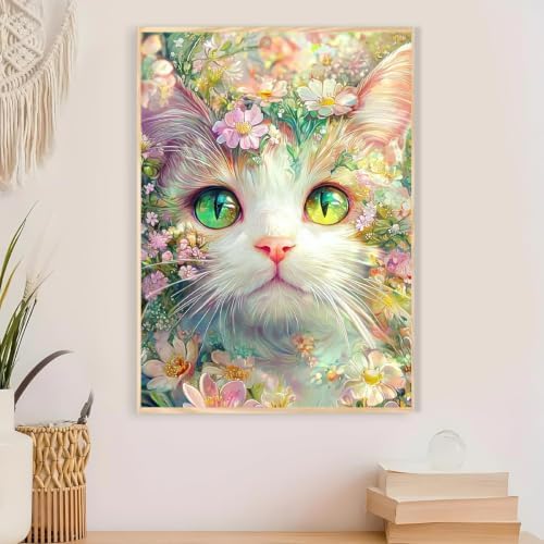 Cat Floral Paint by Numbers Kit for Adults Framed Canvas, Frameworkless - Image 4