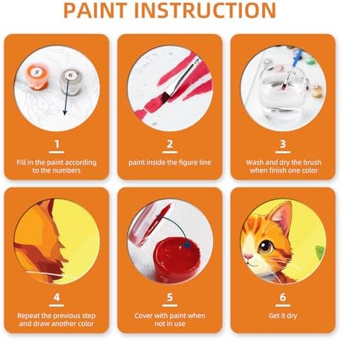 Ginkko Paint by Numbers Kit for Adults Beginner & Kids Ages 8-12 with Wooden Frame Easy Acrylic on Canvas 8x12 inch with Paints and Brushes, Ginger cat(Include Framed) - Image 4