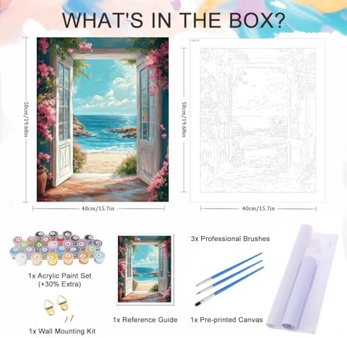 Natuyalo Paint by Numbers Kit for Adults Beginner Beach Landscape, Adult Paint by Number Kits on Canvas, Sea Scenery DIY Acrylic Painting by Numbers for Adults, Perfect for Home Wall Decor 16x20 inch - Image 5