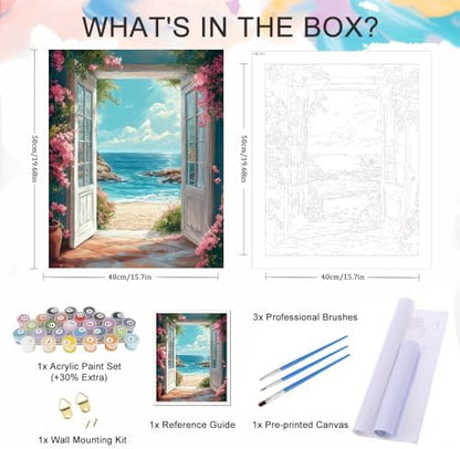 Natuyalo Paint by Numbers Kit for Adults Beginner Beach Landscape, Adult Paint by Number Kits on Canvas, Sea Scenery DIY Acrylic Painting by Numbers for Adults, Perfect for Home Wall Decor 16x20 inch - Image 5