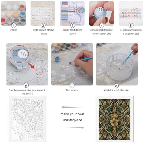 Bozfoxa Paint by Numbers Kit for Adults Beginner Green Ornate Flower - Image 3