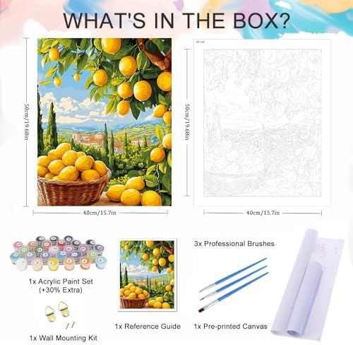 Natuyalo Lemon Tree Paint by Number for Adults - DIY Acrylic Painting Adults Paint by Numbers for Beginner Frameless, Town Landscape Paint by Numbers Kits for Gift Home Wall Decor 16x20 inch - Image 5