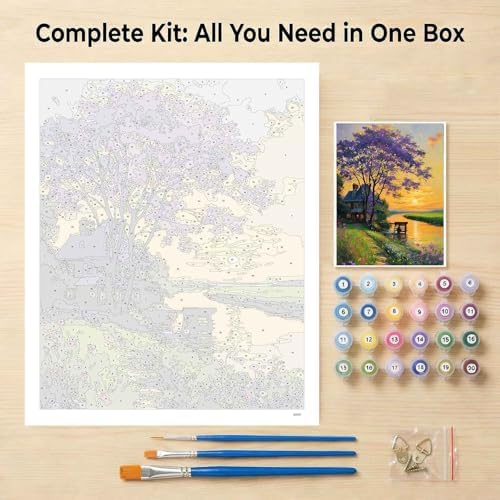 Amphol Paint by Numbers Kit for Adults Beginners - Sunset Cottage DIY Paint by Numbers Kit on Unframed 16"x20" Canvas, Landscape Oil Painting by Number for Wall Decor, Complete Acrylic Paint Set - Image 7