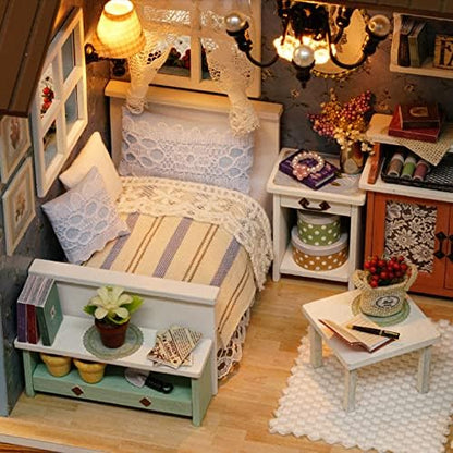 DIY Miniature Dollhouse Kit Realistic Mini 3D Wooden Mini Doll House Room with Furniture LED Lights Christmas Decoration Birthday Gift for Teens Adults (Forest time) - Image 4