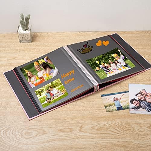Photo Album Self Adhesive Scrapbook 3x5 4x6 5x7 6x8 Magnetic Album DIY Scrap Book 11x10.6 Inch 40 Black Sticky Pages Linen Cover DIY Photo Album(Pink) - Image 2