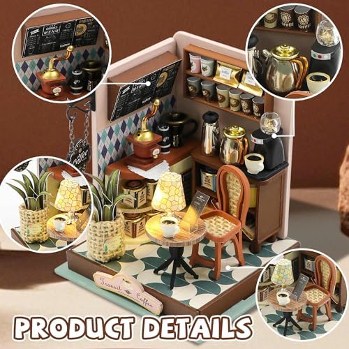Kisoy DIY Miniature House Kit, Tiny House Building Kit with Furniture and LED Light for Adults and Teens, DIY Mini House Craft Kit, Decorations/Gifts for Family and Friends (Meet Cafe) - Image 3
