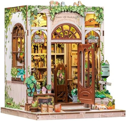 CUTEBEE Book Nook Kit - DIY Miniature House Dollhouse Kit for Adults and Teens, Booknook Tiny House Bookshelf 3D Wooden Puzzle, Gifts for Family (Green Life Bookshop) by CUTEBEE